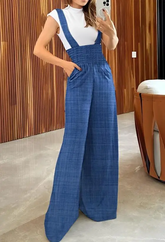 Женский Длинный комбинезон с широкими штанинами