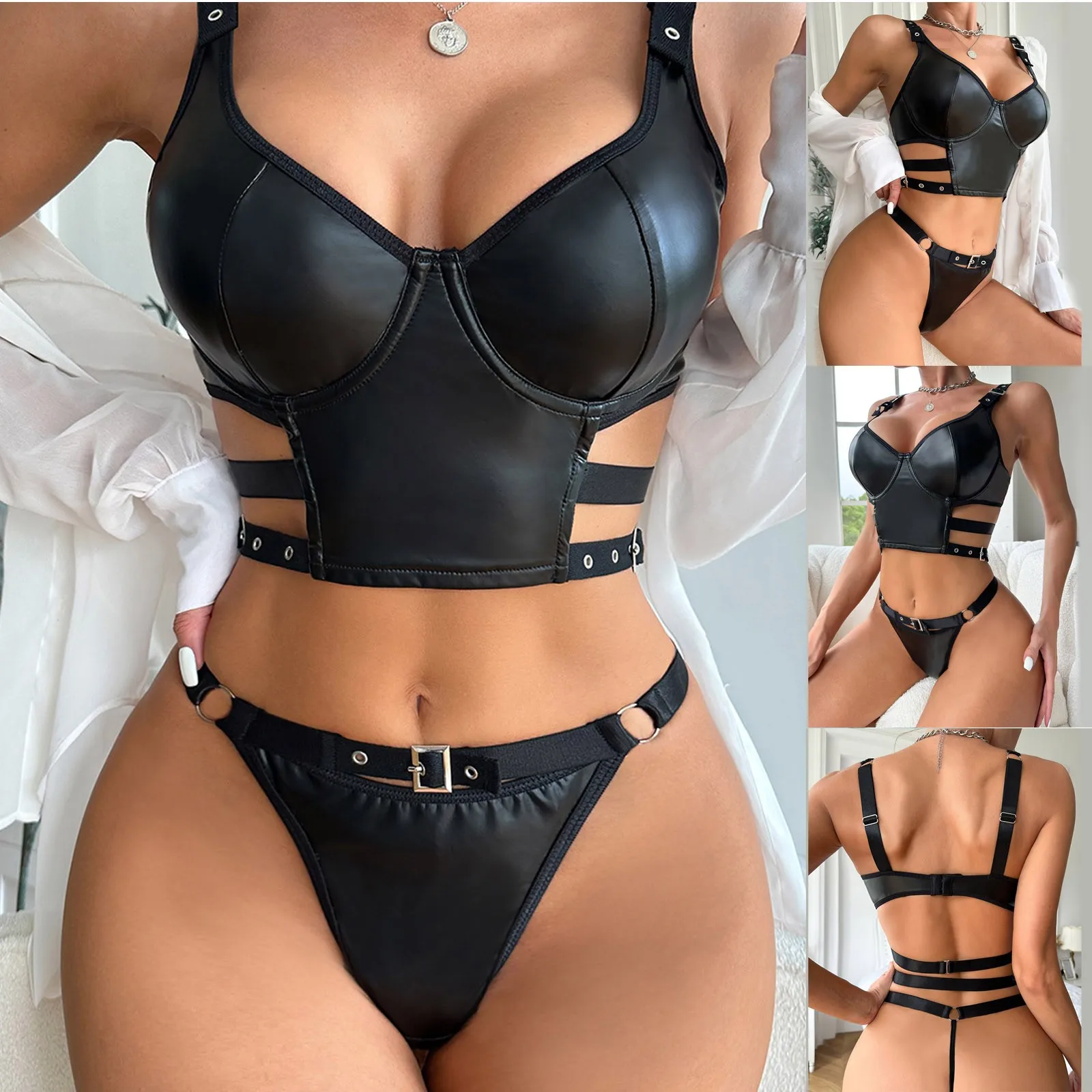 

2023 кружевное сексуальное нижнее белье из искусственной кожи, комплект из двух предметов, порно, косплей, сексуальная одежда