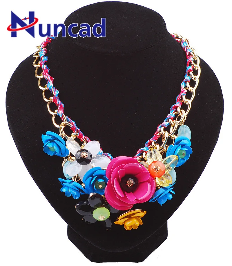 

Exaggerated Handmade Colorful Crystal Flower Necklace Retro Women Collar Clavicle Chain Choker Bib Statement Necklace Accessory