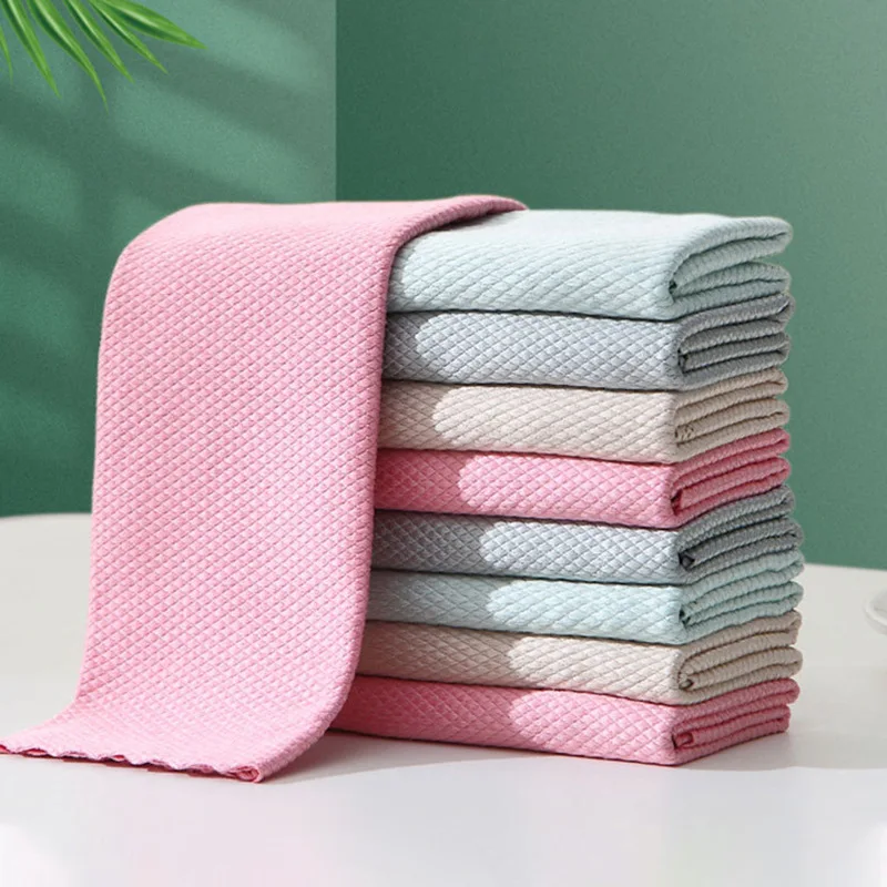 

5pcs Microfiber Glass Cleaning Cloth Rag Lint-Free For Windows Car Kitchen Mirror No Trace Reusable Fish Scale Rag Polishing