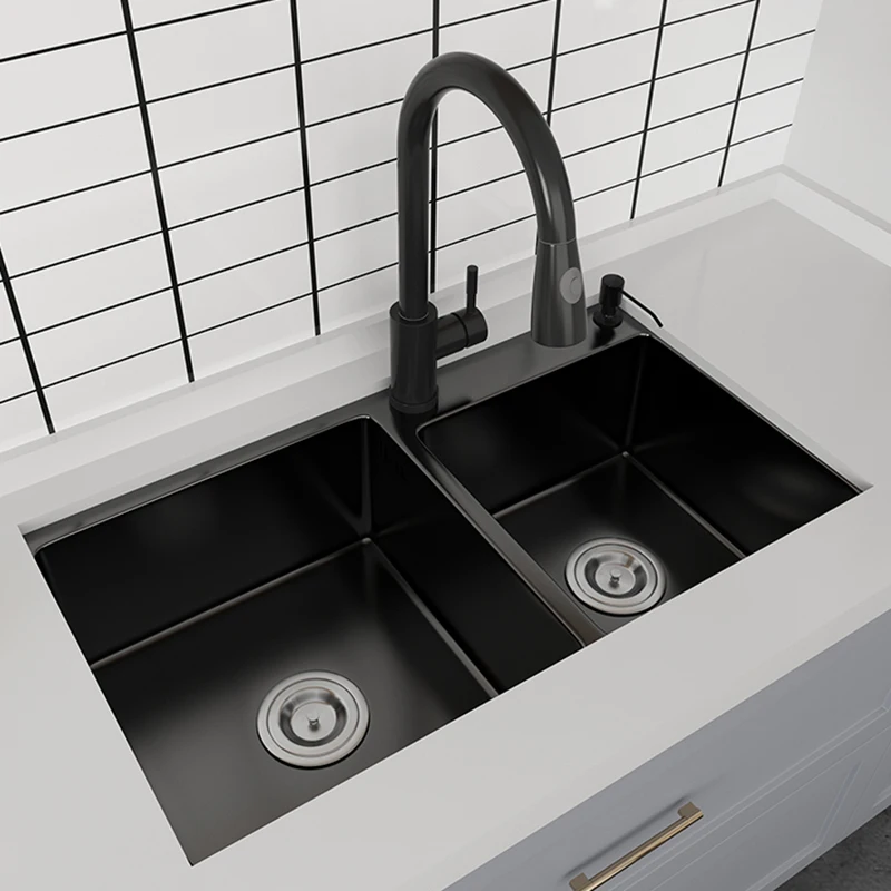 

Stainless Steel Kitchen Sink Basket Strainer Black Pipe Soap Dispensor Bathroom Washing Sink Kitchen Home Cocina Improvement YQ