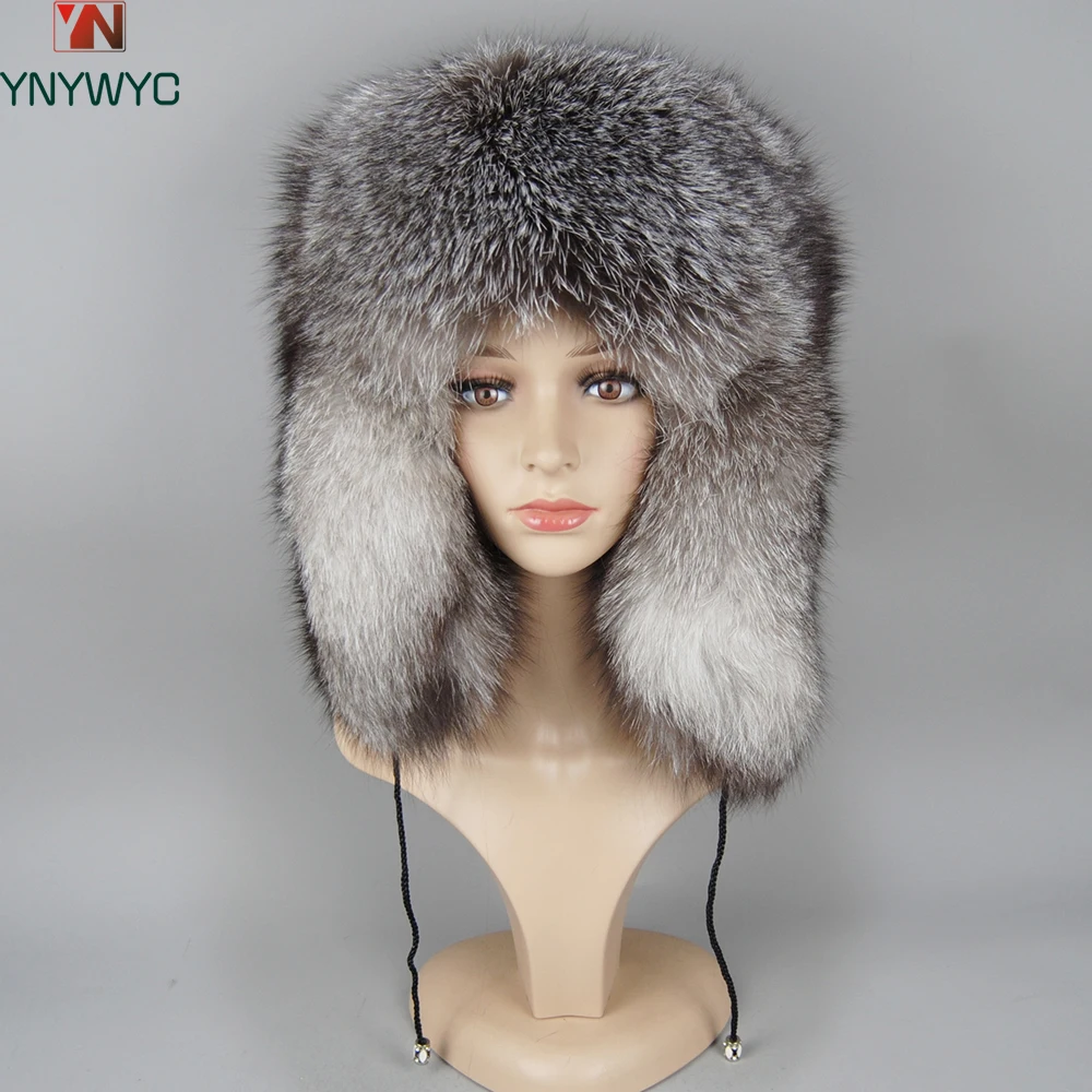 New Arrival Women Winter 100% Natural Fox Fur Bomber Hats Ladies Full Pelt Thick Warm Real Fox Fur Cap Wholeskin Fox Fur Hat