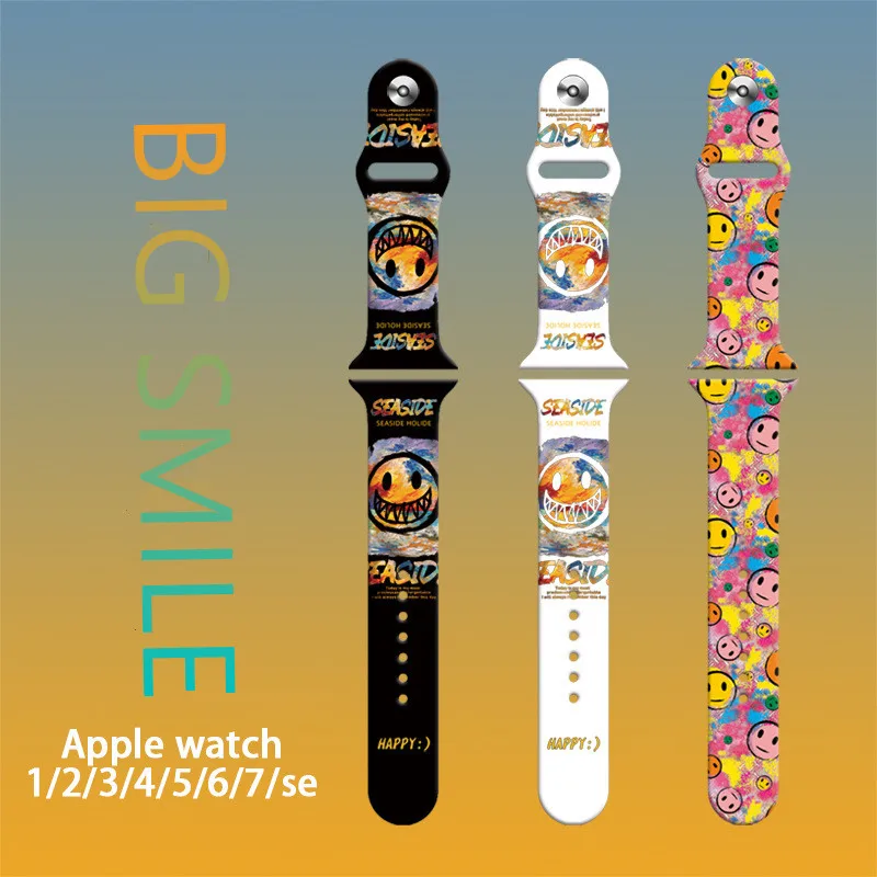 

Силиконовый ремешок с принтом для Apple Watch Band 45 мм, браслет для Apple Watch 44 мм 40 мм iWatch 7 6 5 4 3 SE Band 38 мм 42 мм
