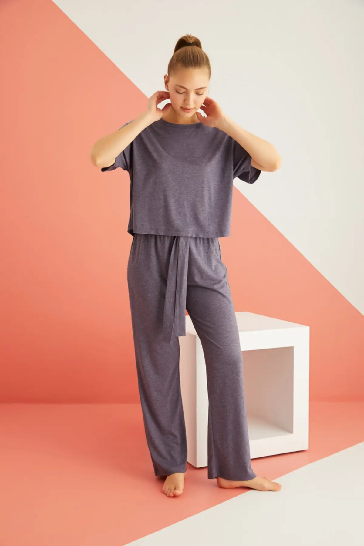 

Women's Pajamas Short Sleeve Sleep Lounge Pajamas Elastic Waist Nightwear Retro Sleepwear Night Suit Casual Home Clothing