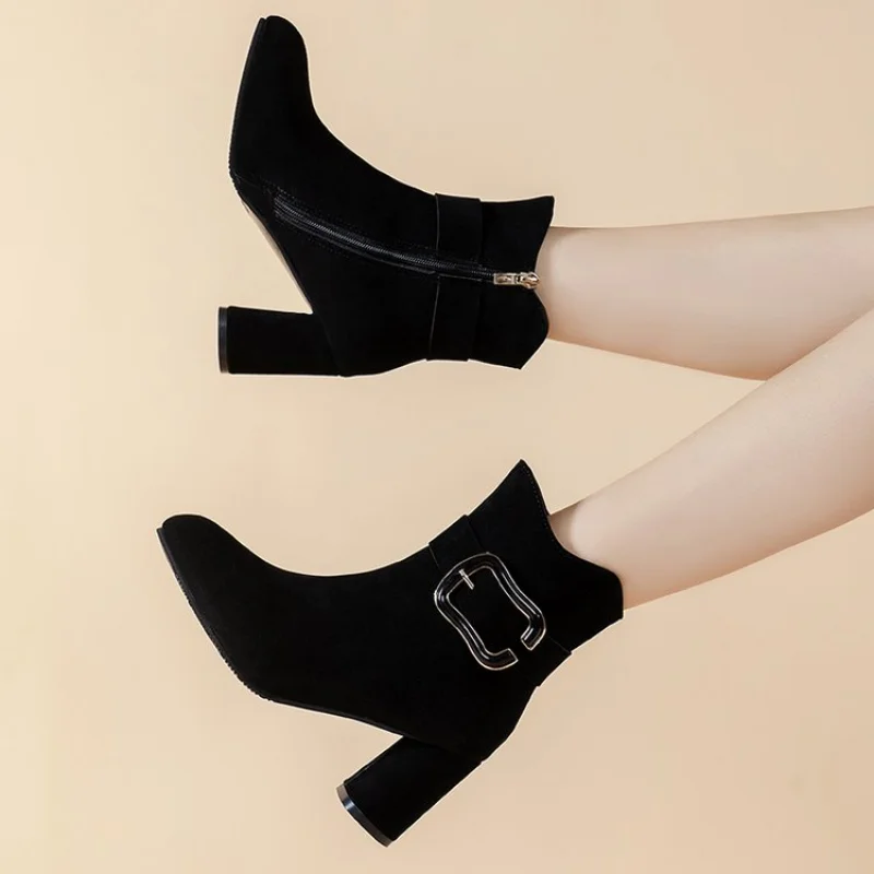 Women's High Heel Short Boots Women's Winter Warm Boots Side Zipper Women's High Heel Thick Heel Sexy Fashion BootsWomen's Shoes