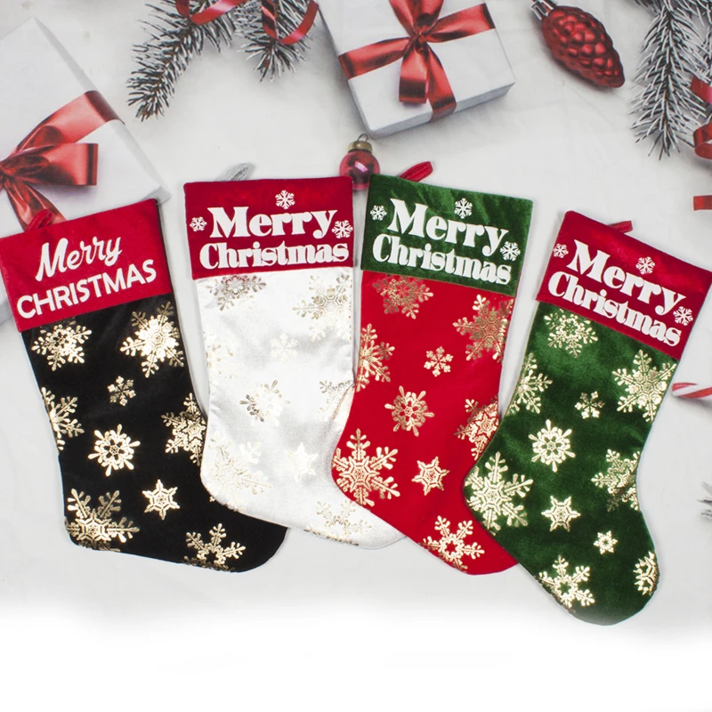 

Christmas Stockings White Gold Snowflake Xmas Ornaments Christmas Pendant Christmas Tree Decorations Gift Socks