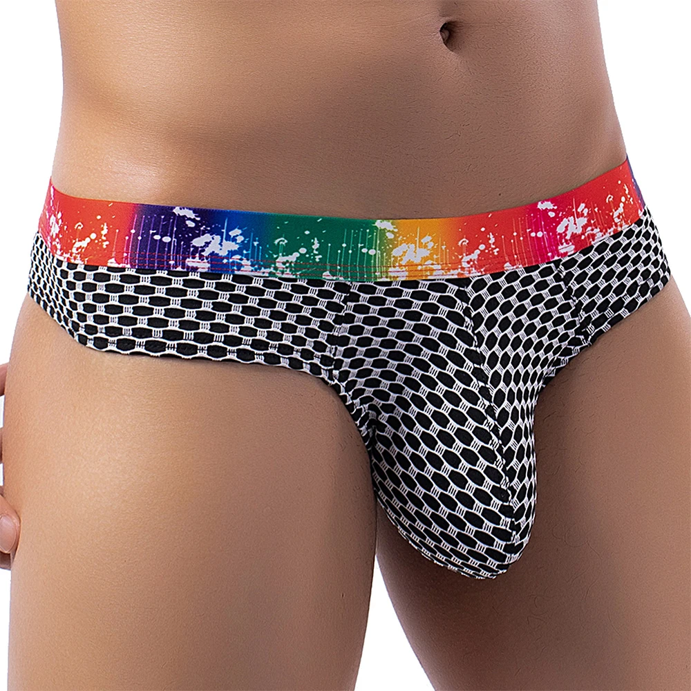 

Men's Rainbow Color Thong Big Pouch Breathable Bikini G-String Stylish Lingerie Jockstrap Backless Briefs Underpants Gay Panties