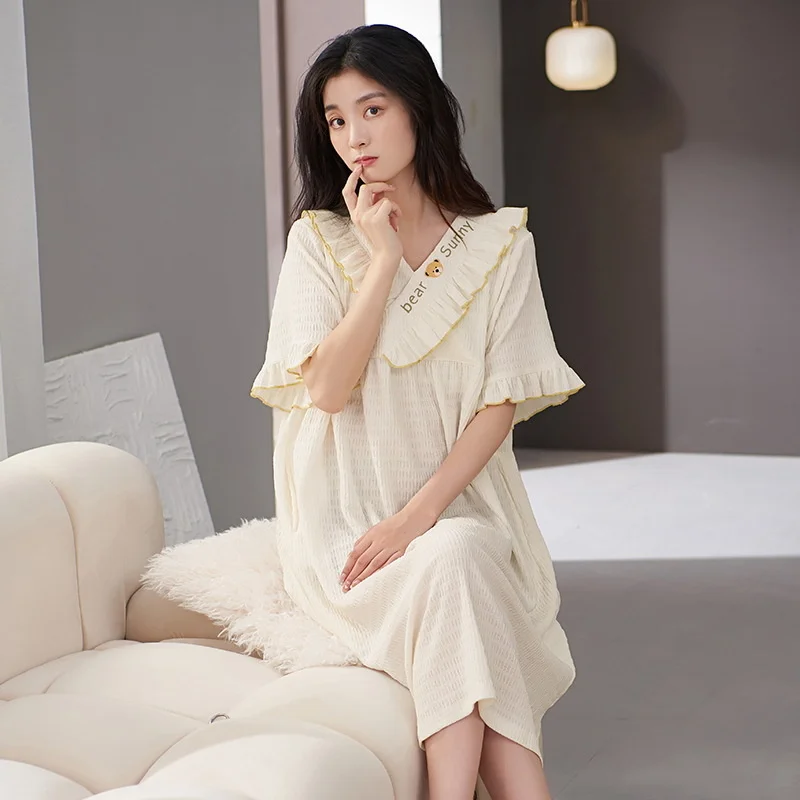2023 Womens Nightdress Cotton Short Sleeve Nightgown Sexy Summer Loose Nightwear Sleepshirt Comfy Sleepdress Sleepwear Plus Size