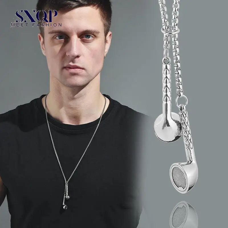 

Headset Modeling Necklace Men's Cool Disco Jumping Hip-Hop Street Internet Celebrity Titanium Steel Sweater Chain Wholesale