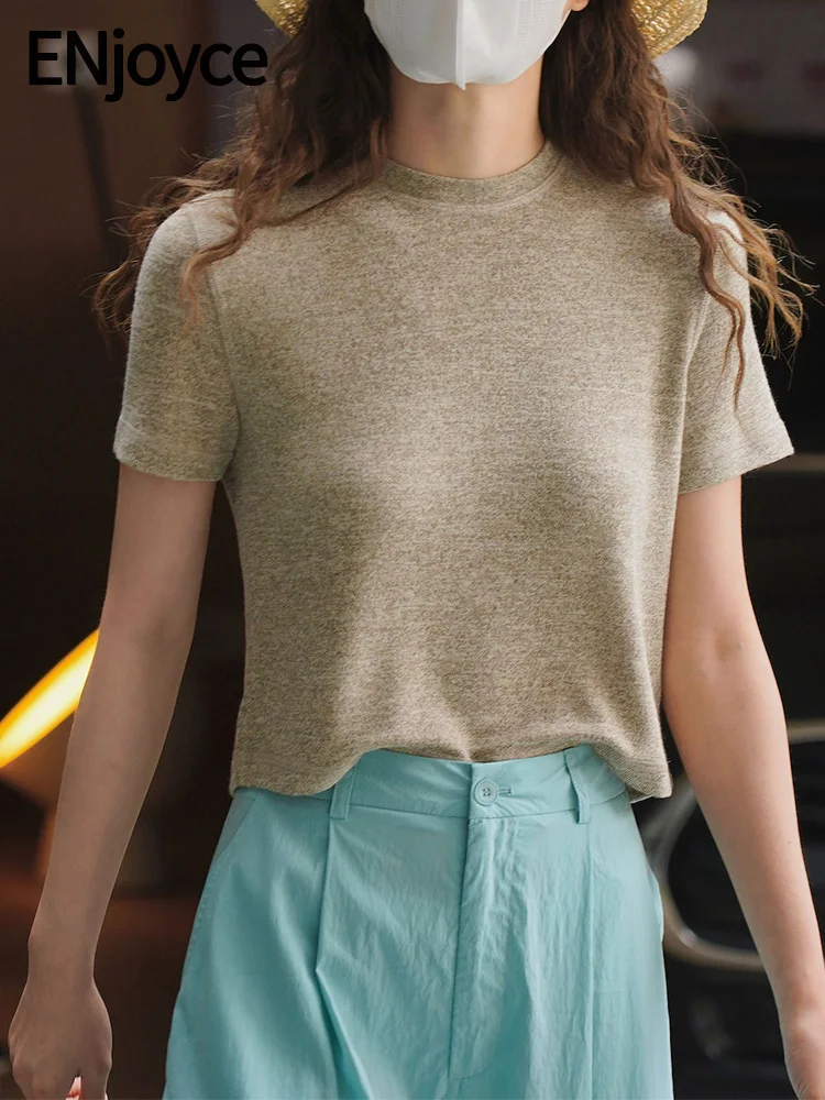 

Женская футболка с коротким рукавом ENjoyce, Повседневная Свободная трикотажная футболка смешанного цвета, уличный топ на лето