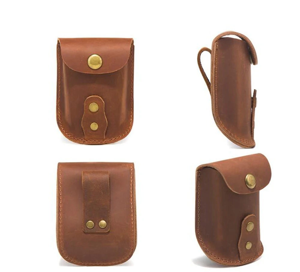 C12 Leather outdoor tactical equipment storage bag slingshot Fanny pack head layer cowhide slingshot hanging bag