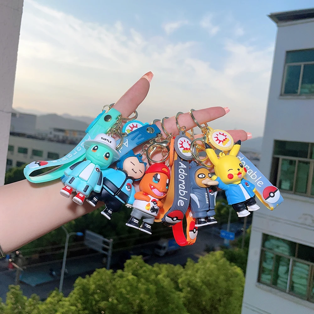 

Pokemon Pikachu Cartoon Silicone Keychains Cute Snorlax Psyduck Pendant Key Holder Anime Figure Keyrings for Bag Jewelry