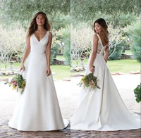 elegant a line v neck wedding dress 2022 satin bride dresses vestido de noiva vintage open back sleeveless wedding gown