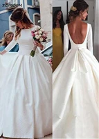 wedding gown for bride 2022 new white simple satin long sleeves elegent backless bridal gown dress vestido de noiva custom size