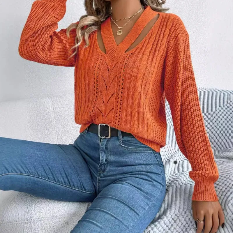 Повседневный женский вязаный свитер зима-осень-зима ажурный трикотаж с перьями и