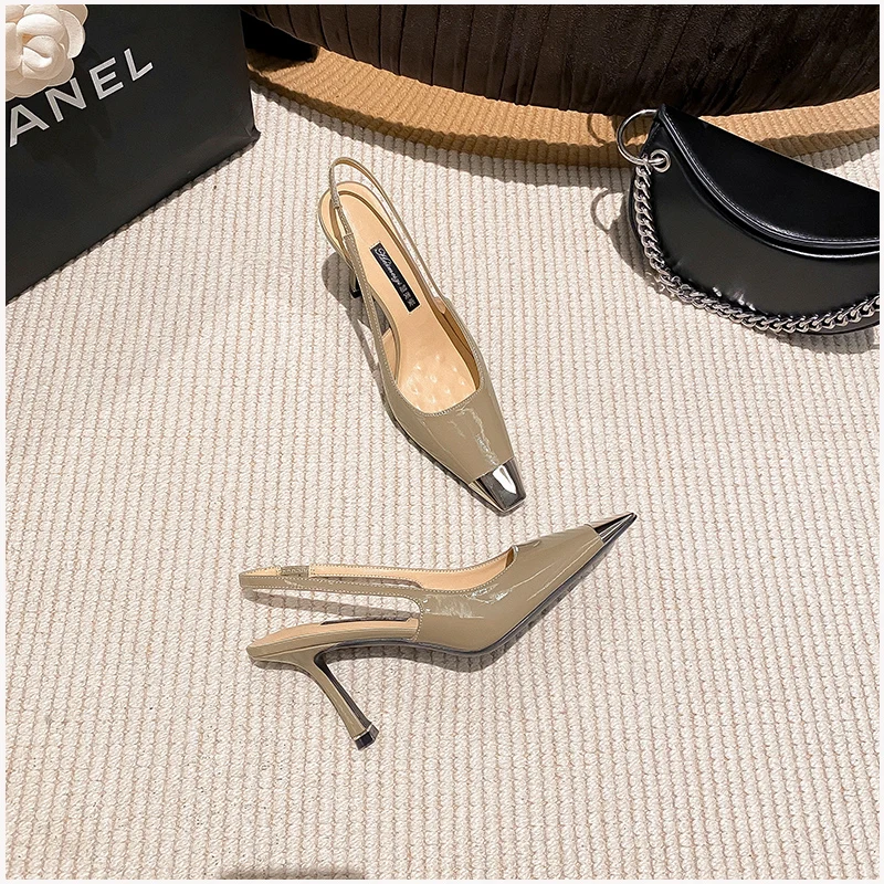 2023 Summer Fashion New Women 's High Heel Shoes Back Hollow Women's Sandals Pointed One Button Thin Heel Pumps Sexy Party Shoes