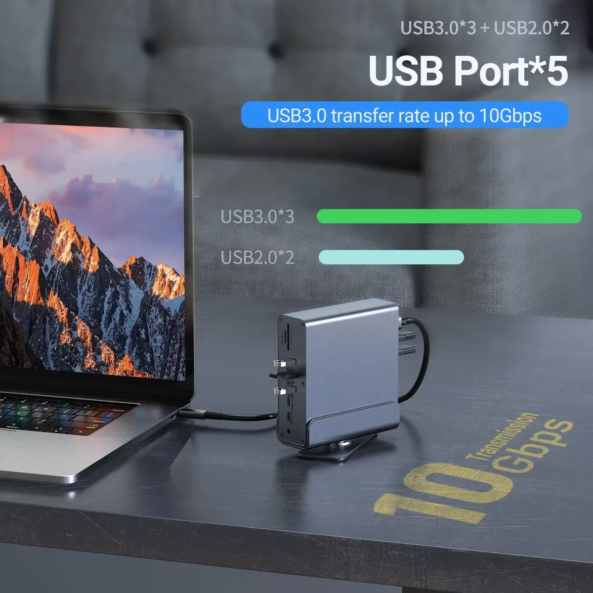 Фото Многофункциональная док-станция KEBIDUMEI 15-в-1 с USB-C, HDMI/DP 4K@60Hz, зарядкой PD 100W, USB 3.0, Ethernet RJ45, SD/TF и аудиоадаптером 3.5 мм №5