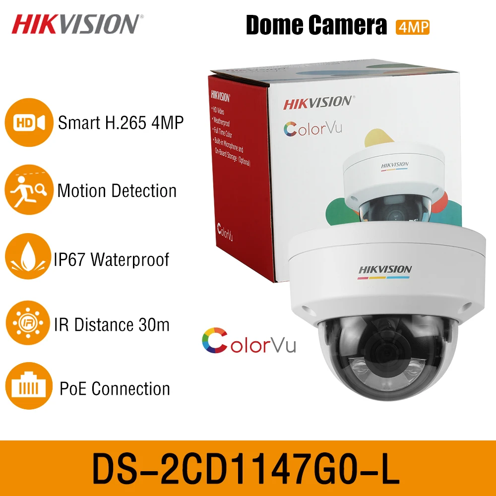 

Hikvision DS-2CD1147G0-L 4 МП полноцветная купольная IP-камера ночного видения наружная Водонепроницаемая ИК-камера видеонаблюдения 30 м ColorVu