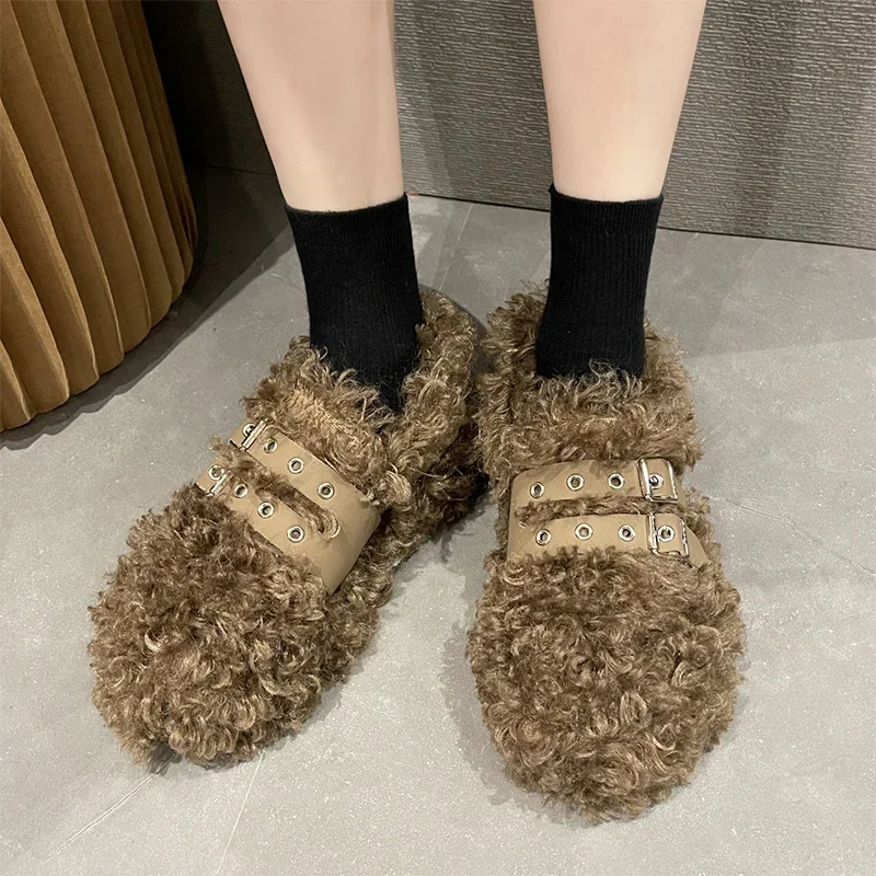 

Меховые теплые женские ботинки челси, дизайнерские зимние новые лоферы, Короткие Плюшевые повседневные женские ботинки, 2024