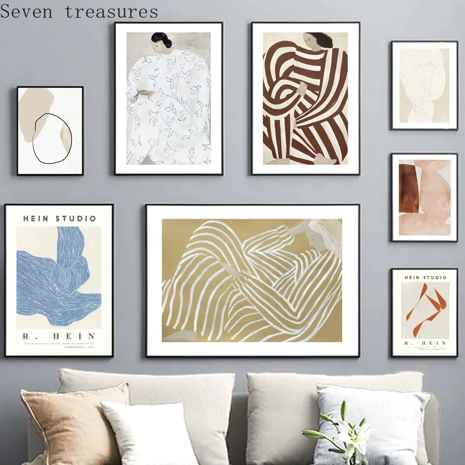 Абстрактная линия Геометрическая кривая девушка настенная Печать на холсте