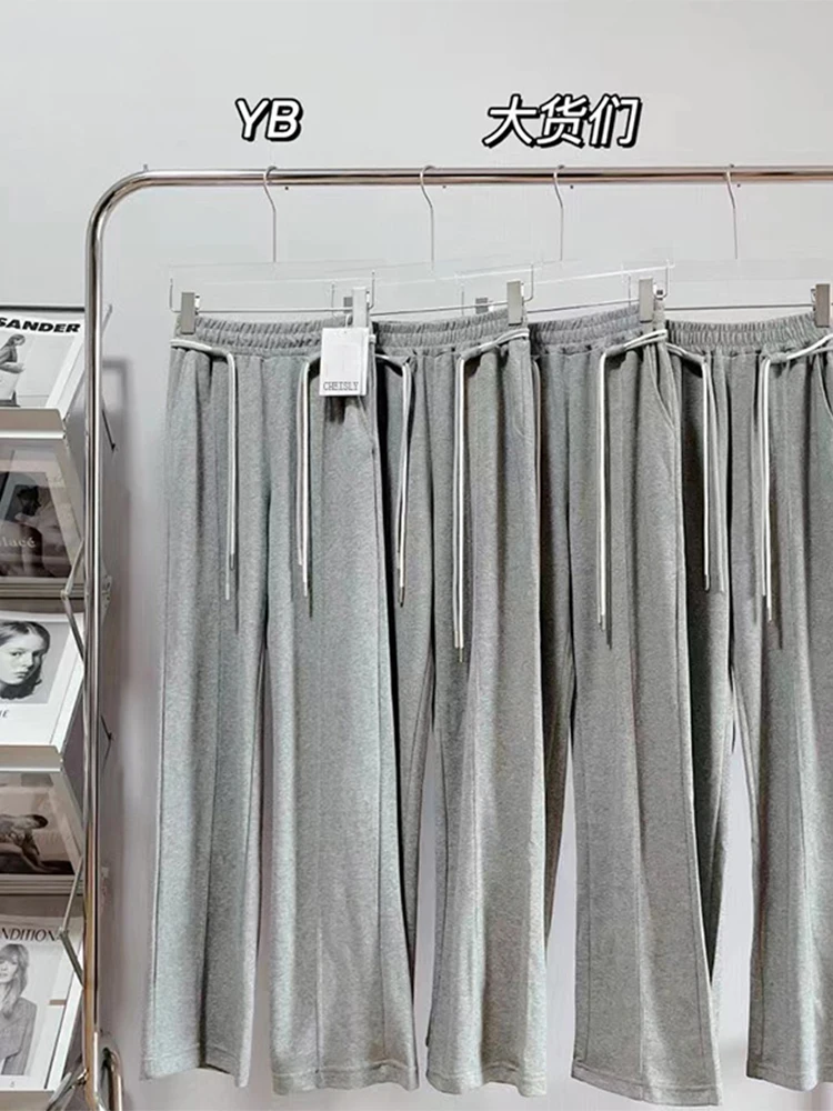 

Женские эластичные спортивные брюки на завязках, однотонные прямые брюки-цилиндры с широкими штанинами и высокой талией, Осень-зима 2022