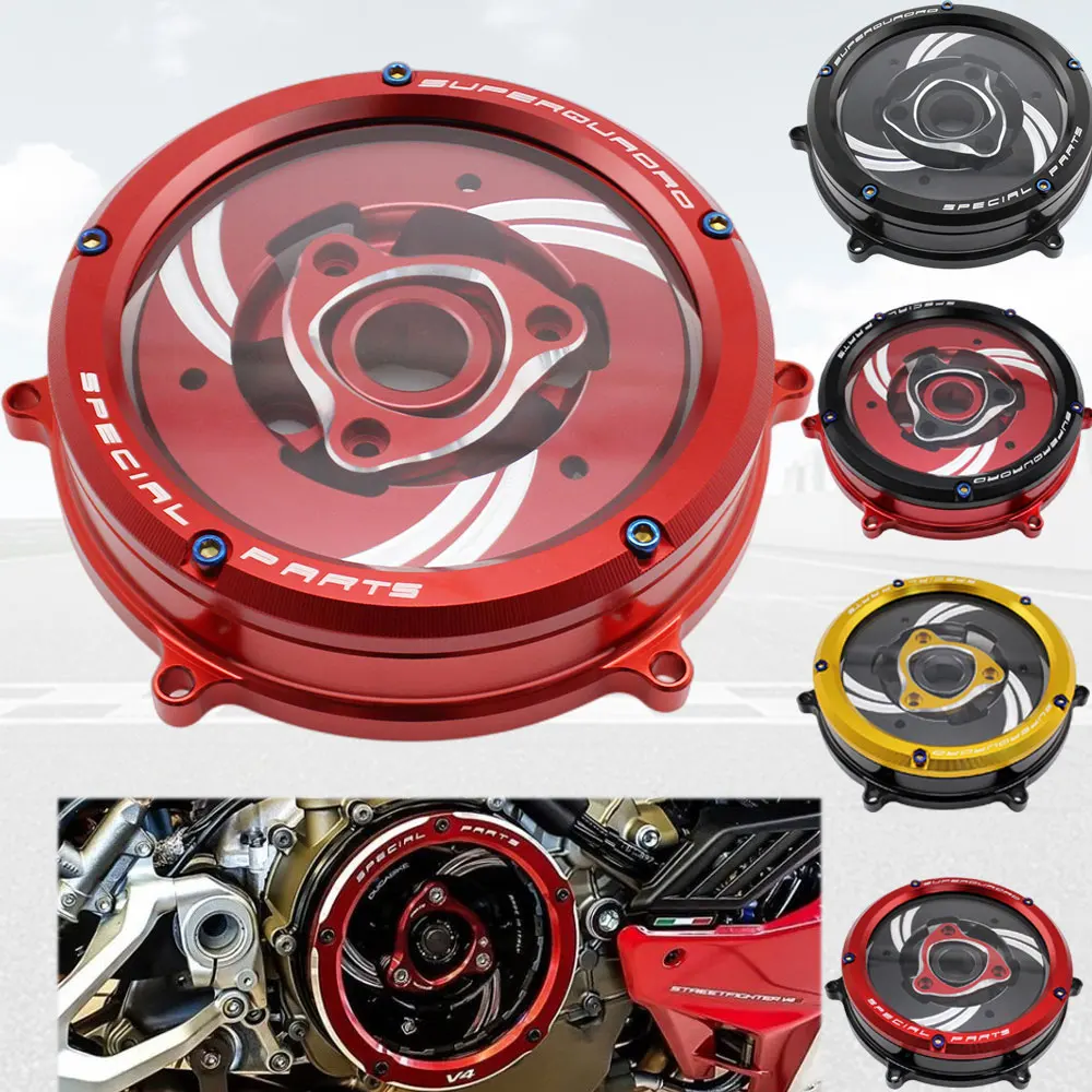 

For Ducati 1199 1299 959 Panigale R/S CNC Motorcycle Engine Racing Clear Clutch Cover & Spring Retainer R Protector Guard