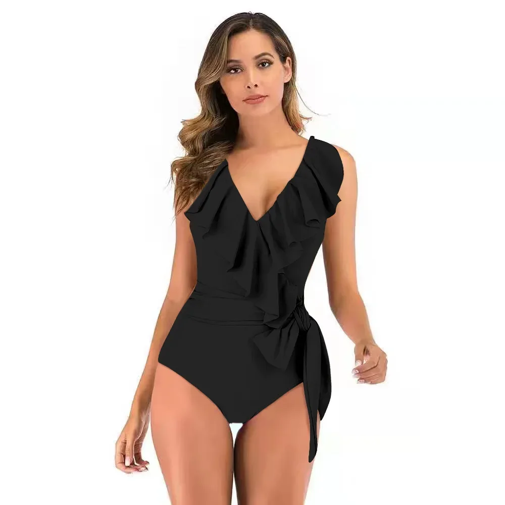 Фото 2023 New Sexy Ruffle One Piece Swimsuit Female Plus Size Swimwear Women Bandage Bathing Suits Summer Beach Wear Monokini Bathers №2