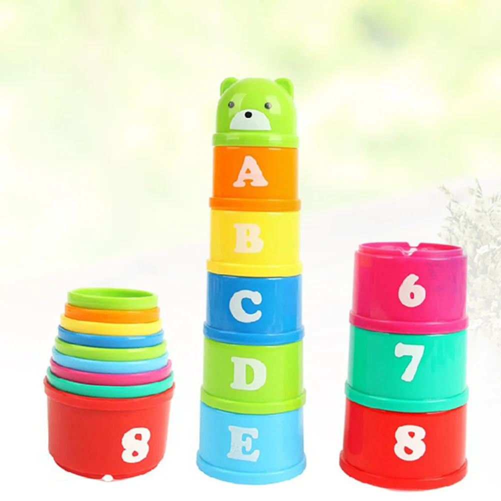 

Nesting Bucket Cup Printed Bear Numbers Letter Stackable Cup Bathtub Beach Building for Children Kids
