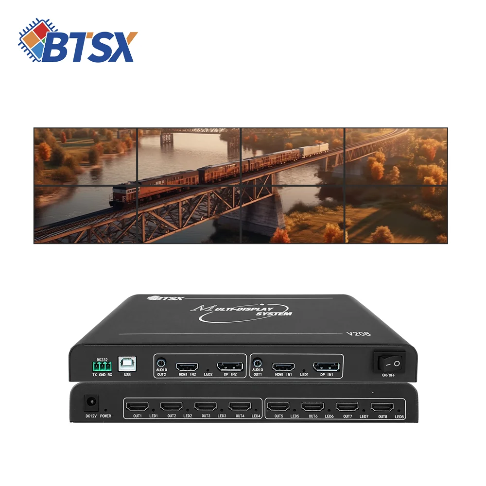 Фото Многомониторный расширитель Bitvisus 8K BIT-MSE-8K-208HD, 2x8 входов/выходов, 1x1-1x8/2x1-2x4 для объединения изображений, выход 1920x1200P60Гц и синхронизация аудио-видео №2