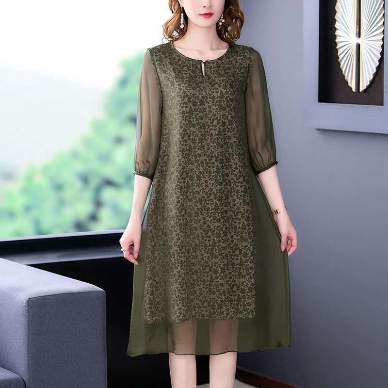 

2022 New Fashion Loose Plus Size Mulberry Silk Dress M-2XL Women Elegant Casual Party Retro Dress High Quality Slim fit Vestidos