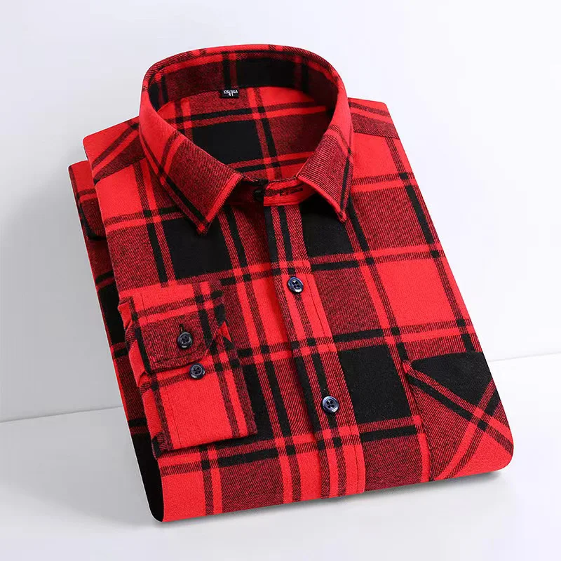 Мужская Фланелевая рубашка в клетку, Классическая Повседневная ...
