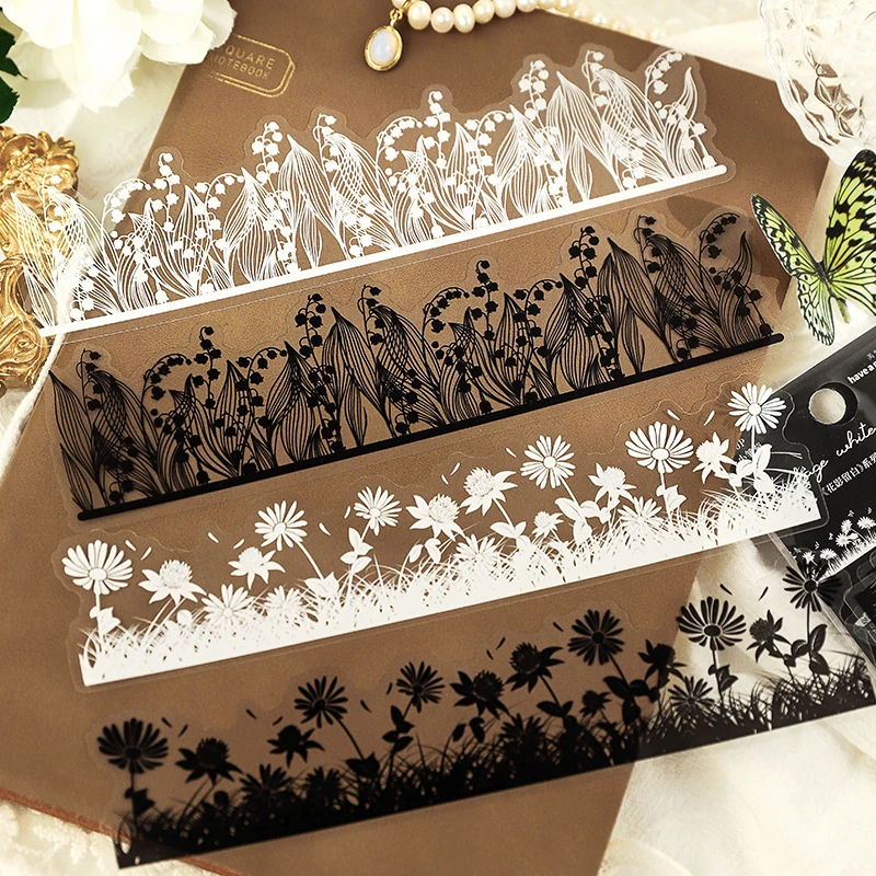 

10 Pcs INS Flower Shadow White series flower grass plant stickers DIY Scrapbooking Album junk journal Diary Decoration Stickers