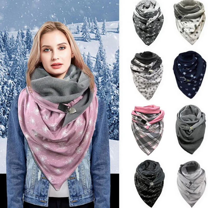 

Fashion Printing Shawl Scarf Winter Warm Scarf Women Men Square Scarves With Button Clasp Female Neck Wrap Multi-Purpose Scarves