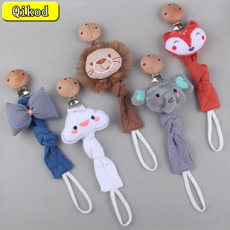 

1Pcs Cute Pacifier Chain Wood Clip Ribbon Bow Lion Teething Chain Baby Teether Soother Holder Newborn Product Baby Pacifier Clip