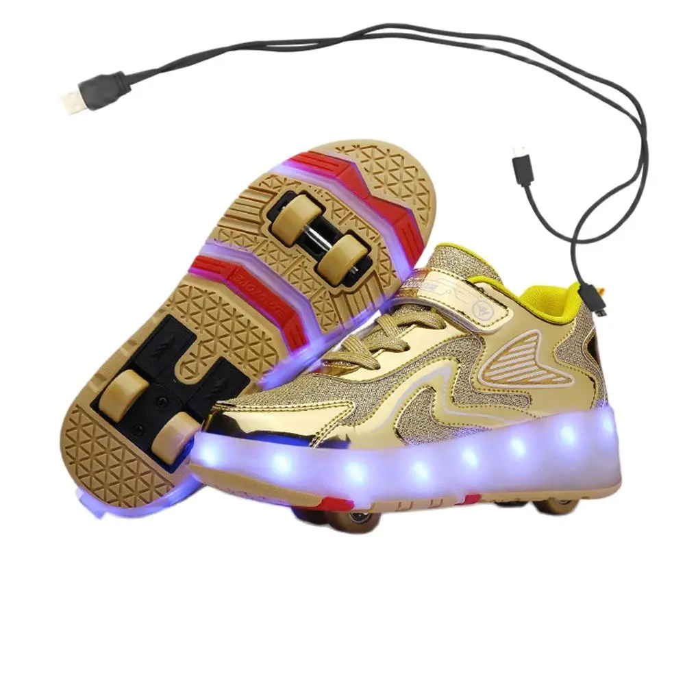 Glowing Children Roller Sneakers with 4 Wheels Luminous Roller Skate Shoes for Kids Boys Girls Led Light Shoes USB Charging