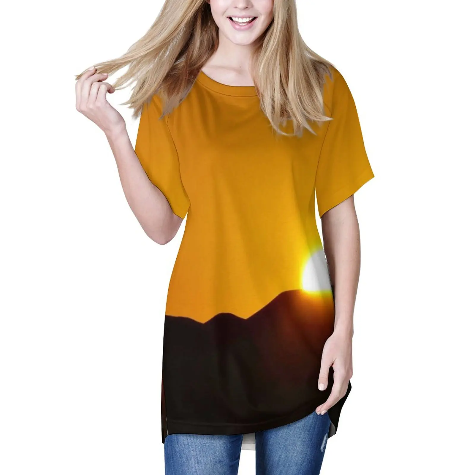 

Golden Desert T-Shirt Dunes Sunset Landscape Vintage Long T-Shirts Short-Sleeve Korean Fashion Tees Women Graphic Big Size Tops