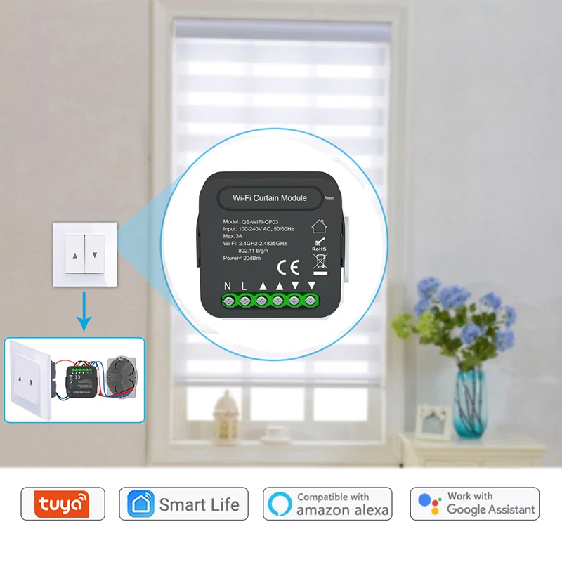 

QS-Zigbee/Wifi-CP03 Tu-ya ZigBee/WiFi Switch Module for Roller Shutter Blinds Motor Smart Home Home Alexa Control