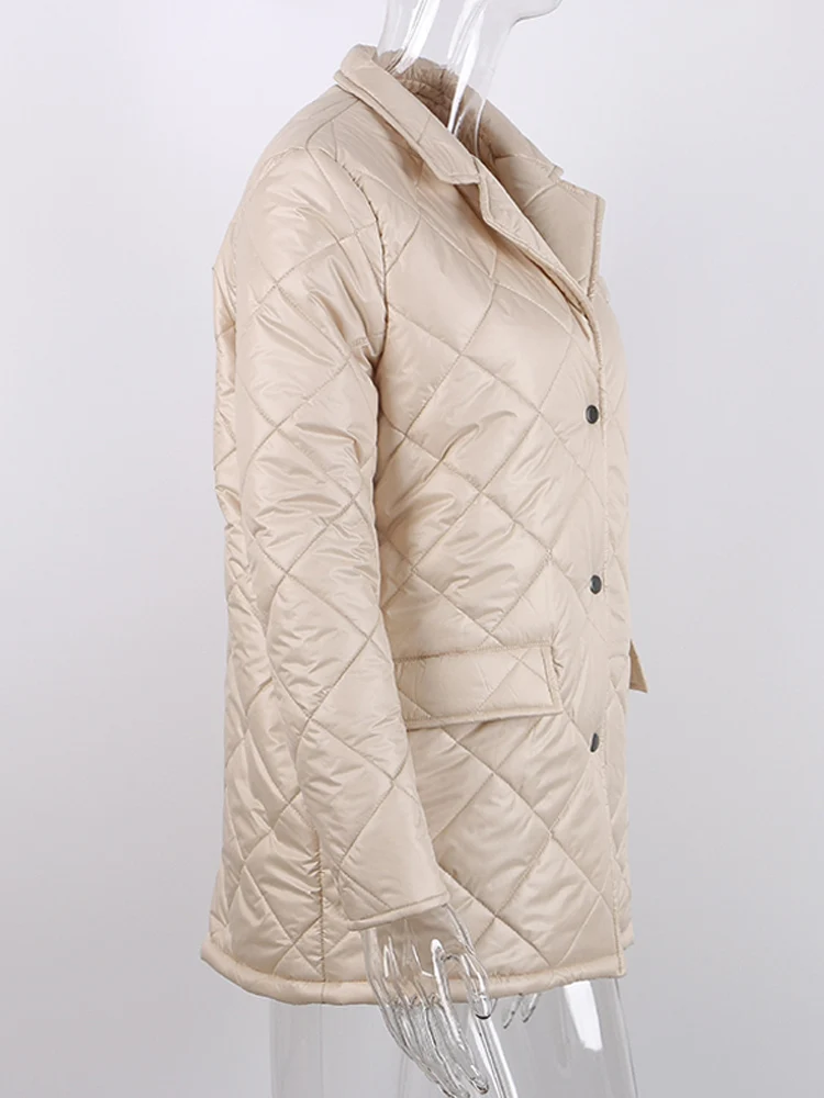 Warm Slim Vintage Women Parkas Coats Notched 2022 Autumn Winter Single Breasted Elegant Jackets Prockets Buttons for Office Lady
