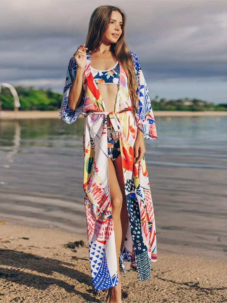

Cardigan Cover-up Dress Women Without Bikini Loose Bathing Suit Sundress Summer Print Beach Holiday Robes Kimono Dress Cover Ups