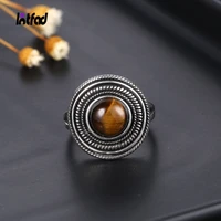 retro texture round 8mm natural tiger eye rings womens gemstone s925 sterling silver engagement ring fine jewelry gift