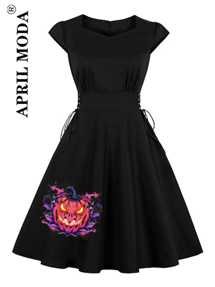 

Embroidery Black Vintage Casual Flare Dress Halloween Holiday Swing Pinup Runway Party Sundress 50s 60s Tunic A Line Dress Belt