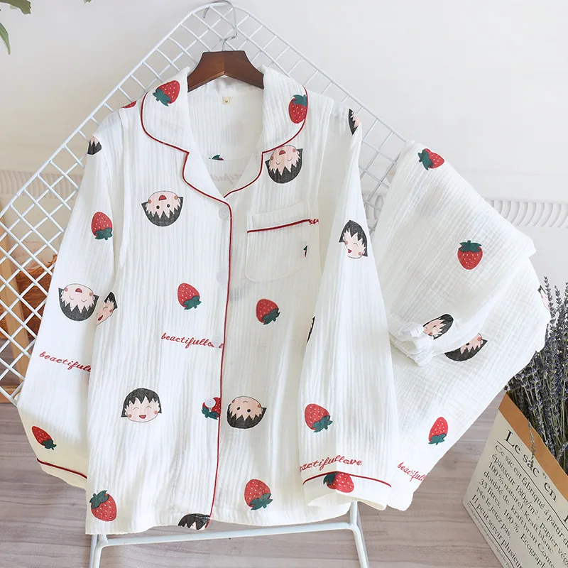 Nursing Pijamas Suit Cotton-washed Crepe Spring Summer Lapel Fall Thin Soft Breathable Confinement Clothes Loungewear Sleepwear