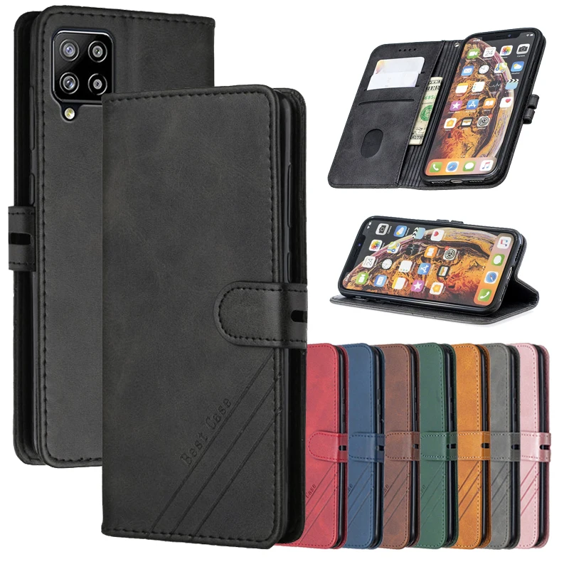 

2022 Leather Flip A12 Case on For Samsung Galaxy A12 A 12 A32 A22 A42 A52 A72 A02s A03s 5G Magnetic Stand Wallet Phone Cover Coq