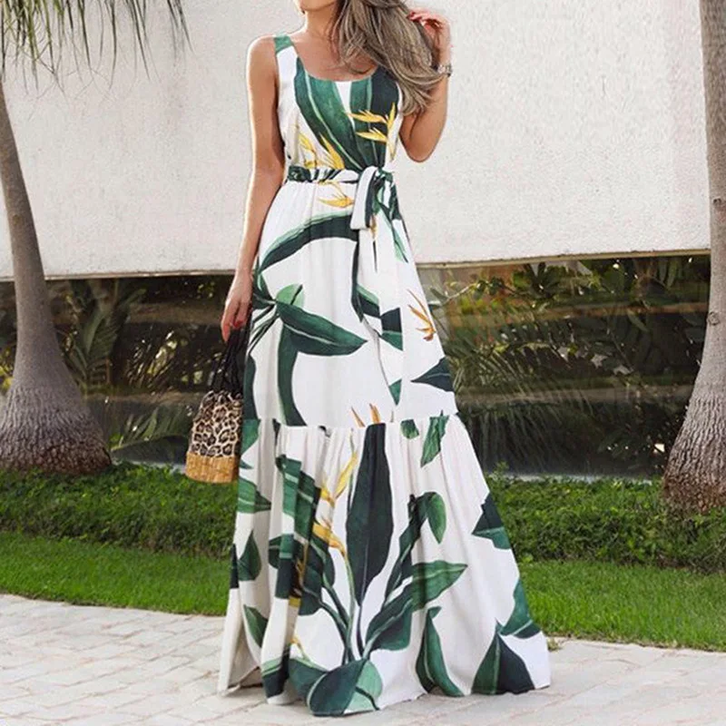 

Mandylandy Women Elegant Summer Bohemian Long Dress Fashion Female Y2K Vacation Sleeveless High Waist Lace Up Maxi Dress