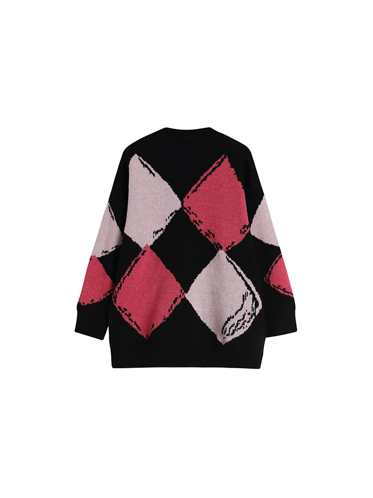 Винтажная Женская трикотажная одежда с ромбовидным узором контрастных цветов