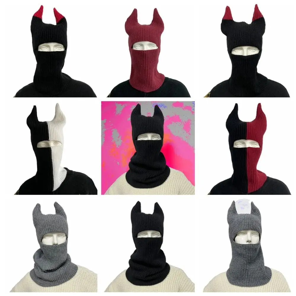 Ворсовая шапка с коровьим рогом вязаная модная многофункциональная теплая на