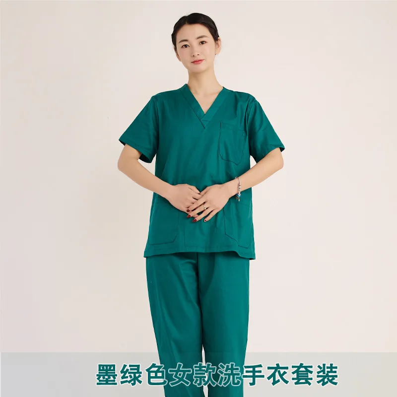 

Хлопковый женский костюм для медсестры ELIJOIN, одежда для мытья, костюм с коротким рукавом и разрезом, одежда для рук с кисточками, медицинские комбинезоны для операционной.