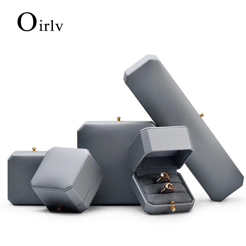 Oirlv Premium Leather Double Ring Couple Box for Wedding Ceremony Engagement Pendant Earrings Necklace Holder Jewelry Gift Box