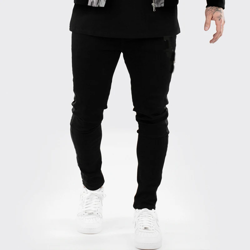 Skinny Jeans Men Fashion Black Side Stripe Denim Trousers Designer Clothes Men High Street Slim Fit Streetwear Pants