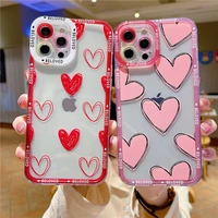 luxury clear love heart transparent phone case for iphone 11 12 13 pro max xs x xr 7 8 plus bumper shockproof soft back cover